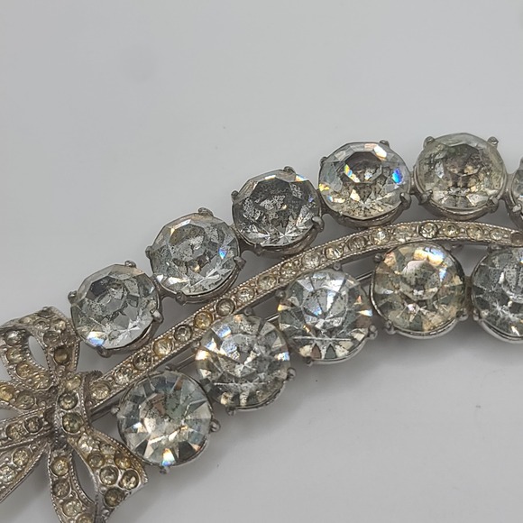 Vintage Rhinestone Brooch Silver Tone Large Heavy - Picture 5 of 13